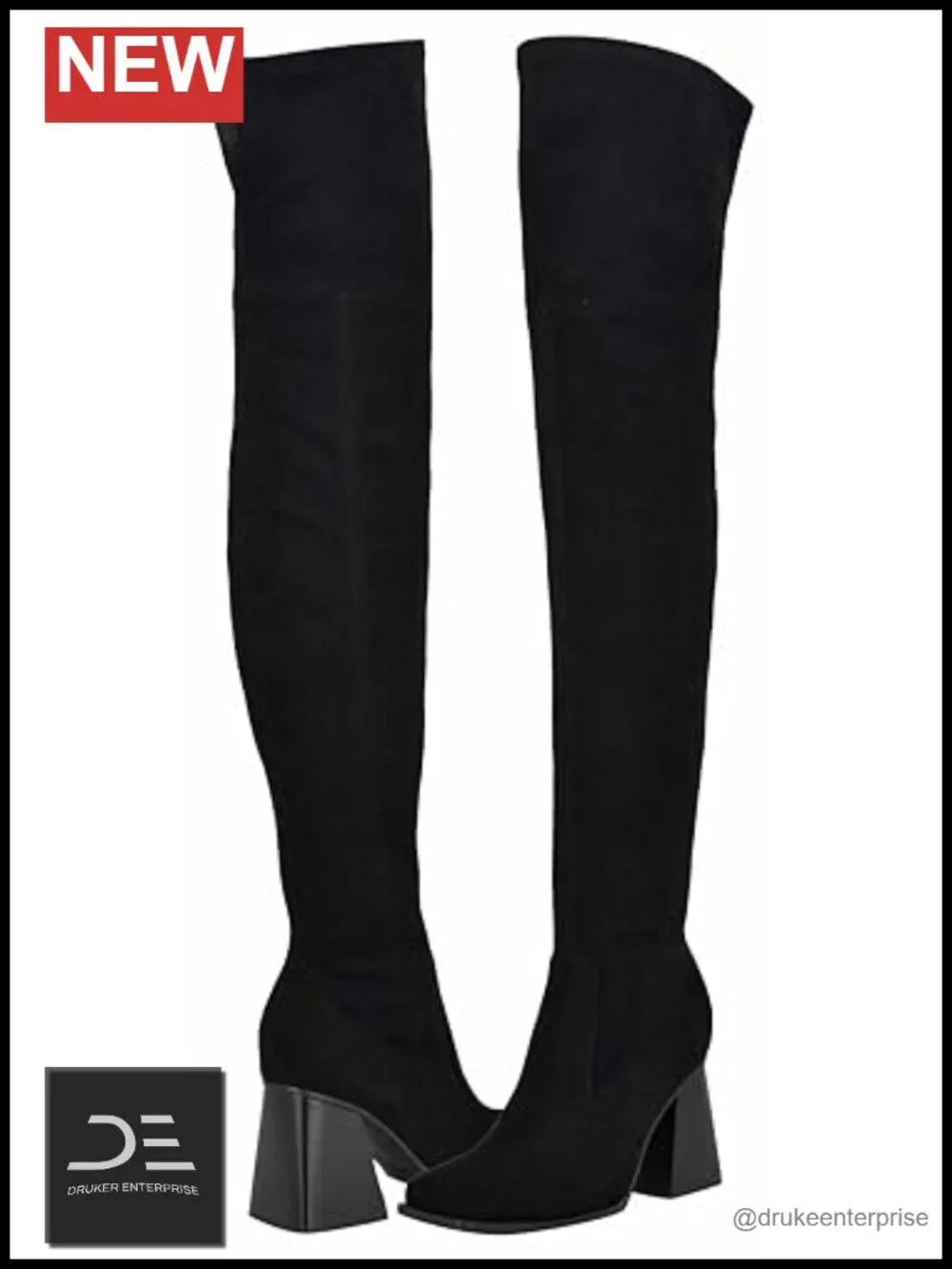 Over the Knee Dress Boots Block Heel Square Toe Zip Closure Women